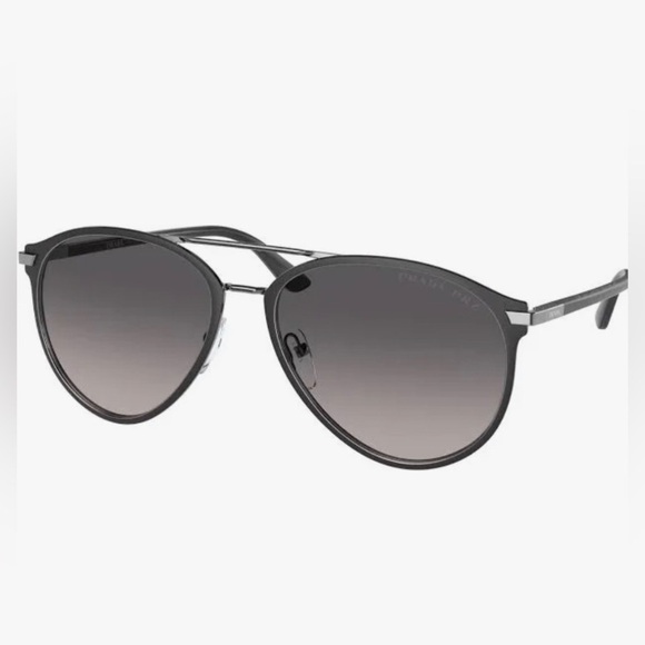 Prada PR51WS Pilot Sunglasses Prada Matte Black Grey Polarized Lens - Picture 8 of 17